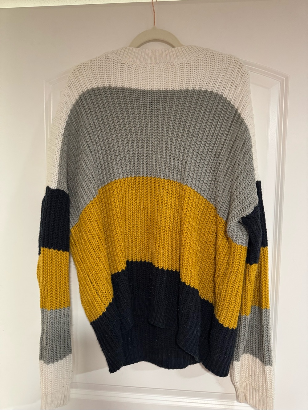 Colorblock Chunky Knit Sweater - Mustard, Gray & Navy